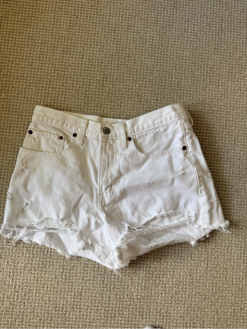 Abercrombie & Fitch White Frayed Denim Cutoff Shorts